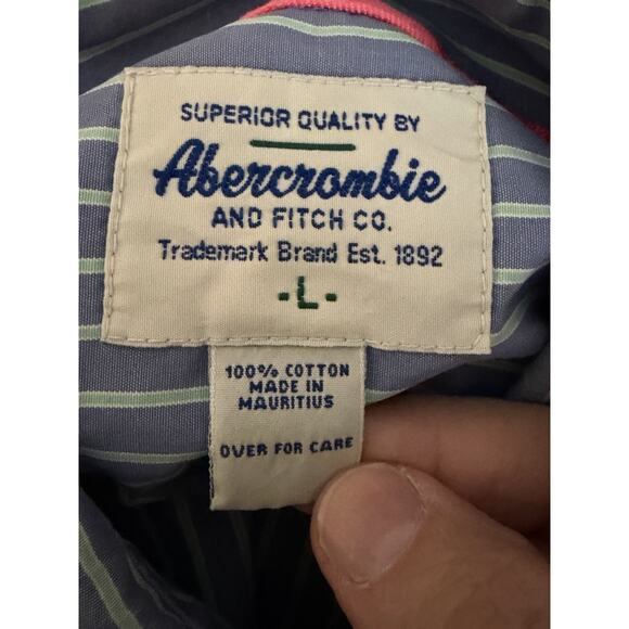 Abercrombie & Fitch Y2K Shirt Mens L Blue Stripe Button Down Preppy Moose Logo - Picture 4 of 12